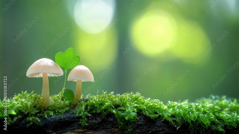 Organic Mushrooms on Mossy Log in Natural Setting Organic Mushrooms on Mossy Log in Natural Setting