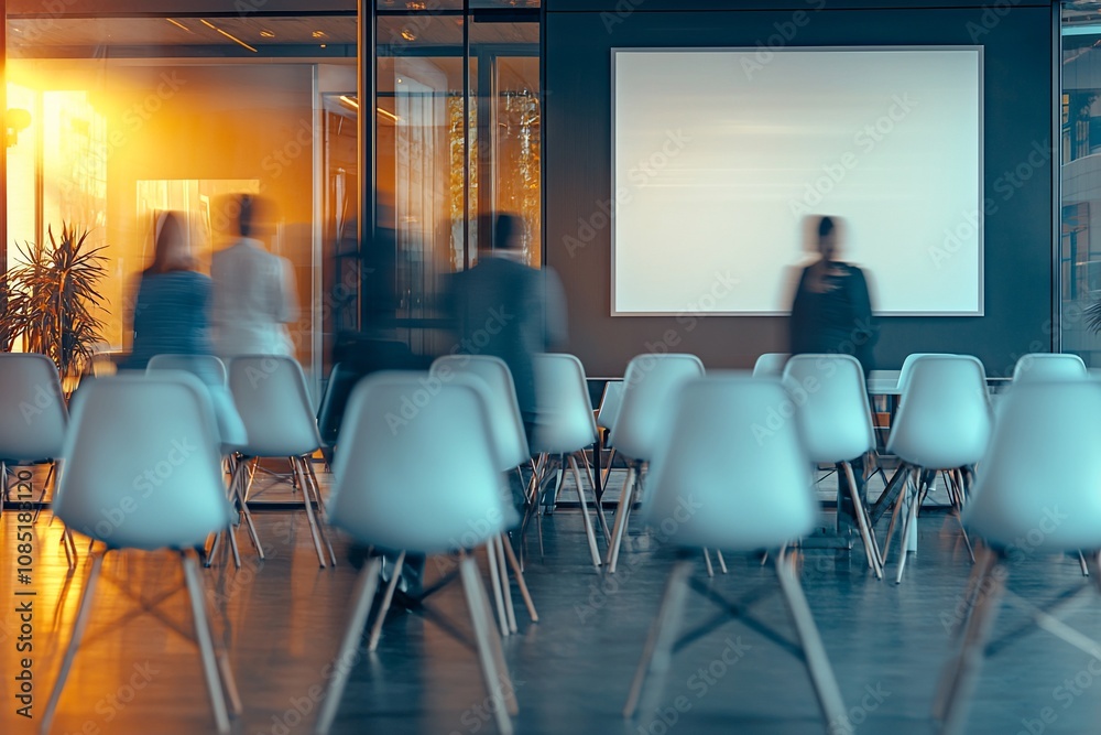 Dynamic Workspace Scene with Empty Chairs and Engaged Participants Dynamic Workspace Scene with Empty Chairs and Engaged Participants