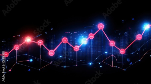 A digital graph depicting fluctuating data trends with glowing nodes and lines.