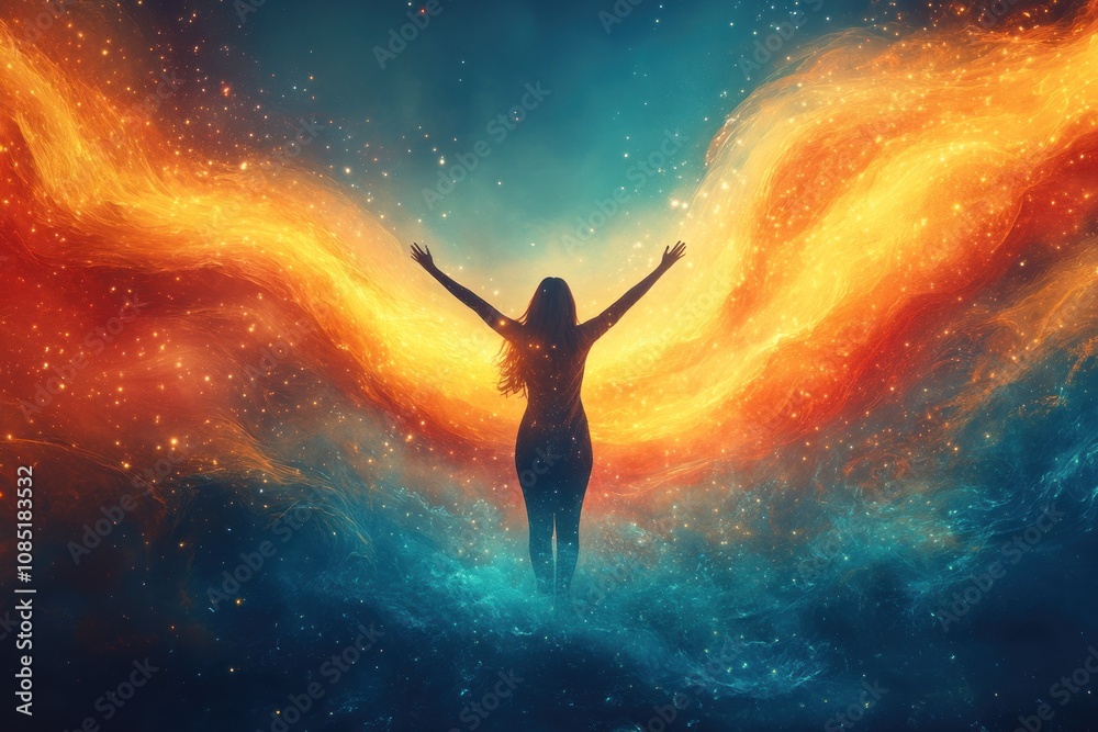 Naklejka premium Woman Silhouette With Wings of Light