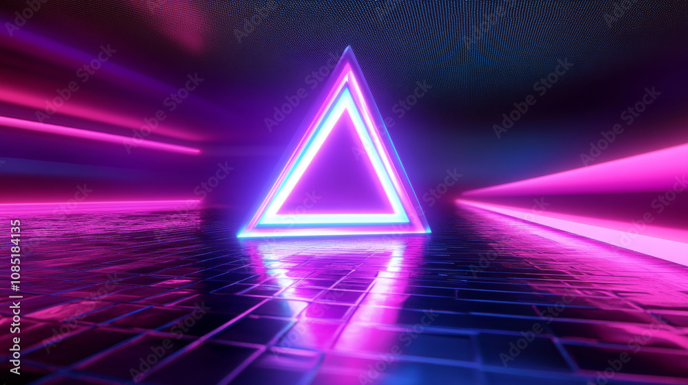 3D neon pink violet blue triangle float in the center abstract geometric cyberpunk futuristic background. geometric pattern vibrant fashion game technology holographic cool retro vibe wallpaper 3D neon pink violet blue triangle float in the center abstract geometric cyberpunk futuristic background. geometric pattern vibrant fashion game technology holographic cool retro vibe wallpaper