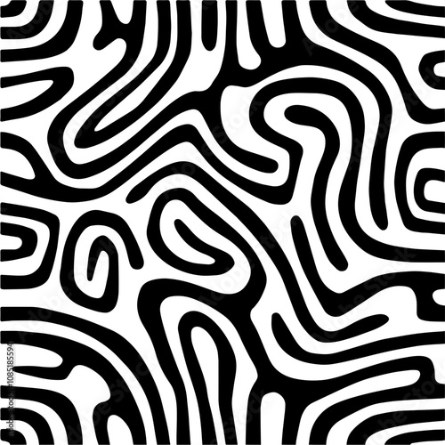 Abstract Biomorphic Black and White Pattern – Seamless Organic Maze Design