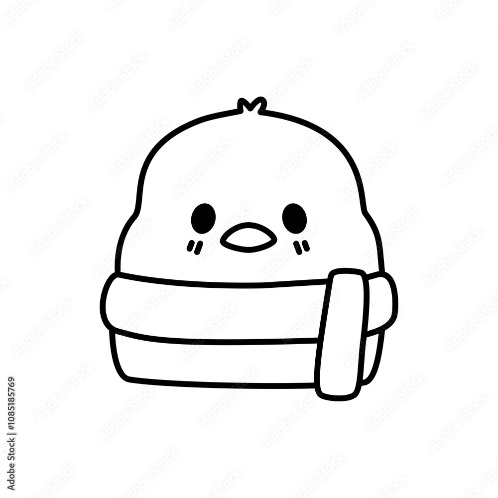 Fototapeta premium Baby chick with scarf doodle outline