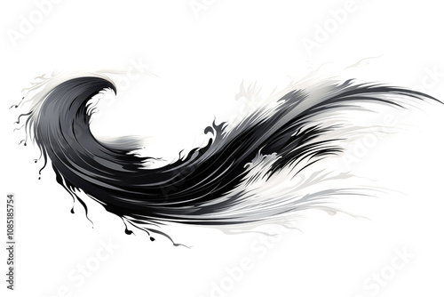 Japanese Ink Brush Strokes with Delicate Lines, Calligraphy Symbol	
