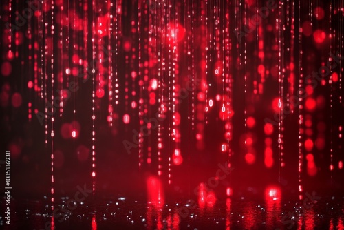 Red Binary Code Rain Abstract Background - Digital rain, binary code, red glow, abstract, technology