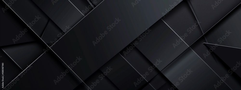 Fototapeta premium Abstract Black Lines and Shapes on Dark Background - Geometric Minimalist Design for Banner Template with White Space for Text - Modern Simple Wallpaper with Copy Space