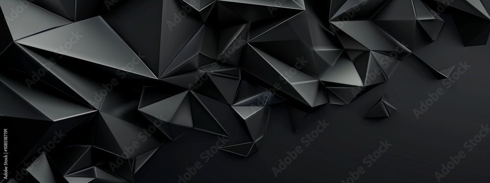 Fototapeta premium Abstract Black Polygons and Curves on Dark Background - Geometric Pattern for Banner Template with White Space for Text - Simple Modern Wallpaper with Copy Space