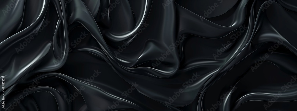 Fototapeta premium Abstract black swirls and curves on a dark background. Geometric pattern for banner template with white space in the center for text. Modern minimalist wallpaper with copy space.
