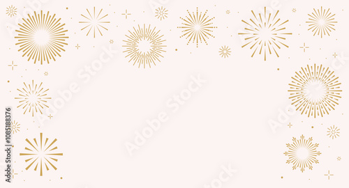 Abstract frame with burst gold fireworks. Background with bursting rays sunrise firework starburst blast. Geometric Design Elements.
