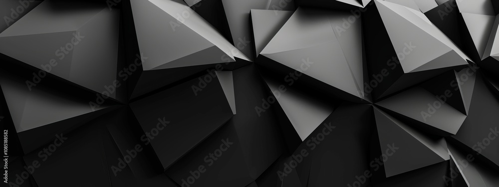 Fototapeta premium Abstract polygons and shapes for design. Banner template with white space in the center on a black background. Ideal for modern website backgrounds, posters, and advertisements.