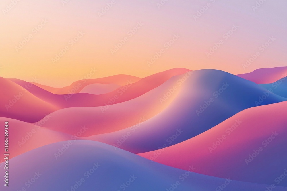 Ethereal Landscape: Soft Curves of Colorful Hills at Dawn Ethereal Landscape: Soft Curves of Colorful Hills at Dawn