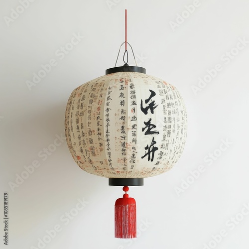 Chinese paper lantern with calligraphy.