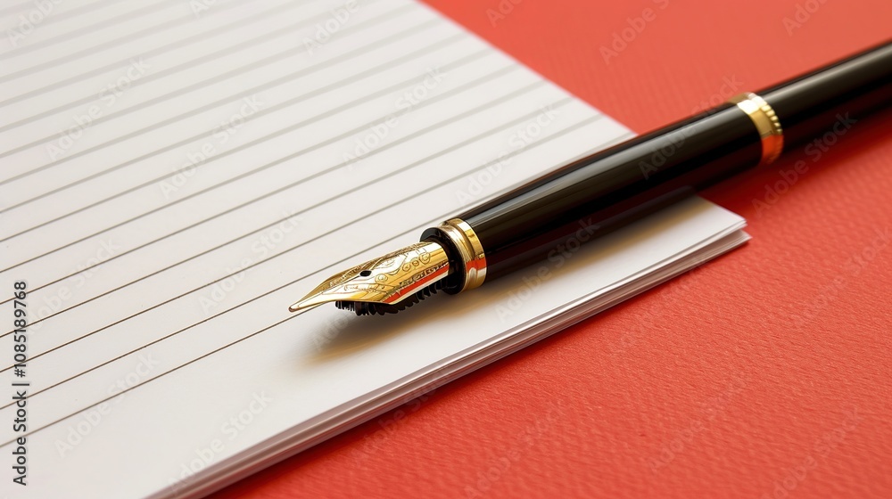 Letter Paper and Pen - a classic and elegant visual. The red background enhances the nostalgic and sophisticated appeal of the letter writing setup. Letter Paper and Pen - a classic and elegant visual. The red background enhances the nostalgic and sophisticated appeal of the letter writing setup.