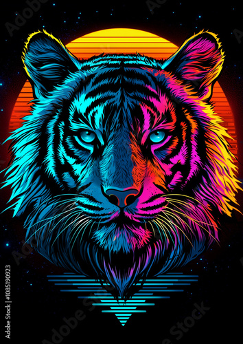 Dynamic Tiger Art with Stunning Colors and Modern Brushwork Depicting Strength and Grace
