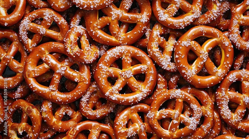 Close-up of soft pretzels sprinkled with salt and served with mustard, ideal for snack lovers Close-up of soft pretzels sprinkled with salt and served with mustard, ideal for snack lovers
