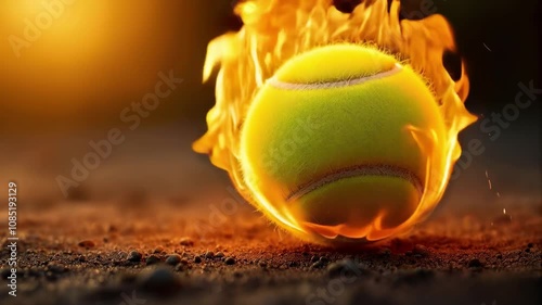Burning tennis ball on a black background