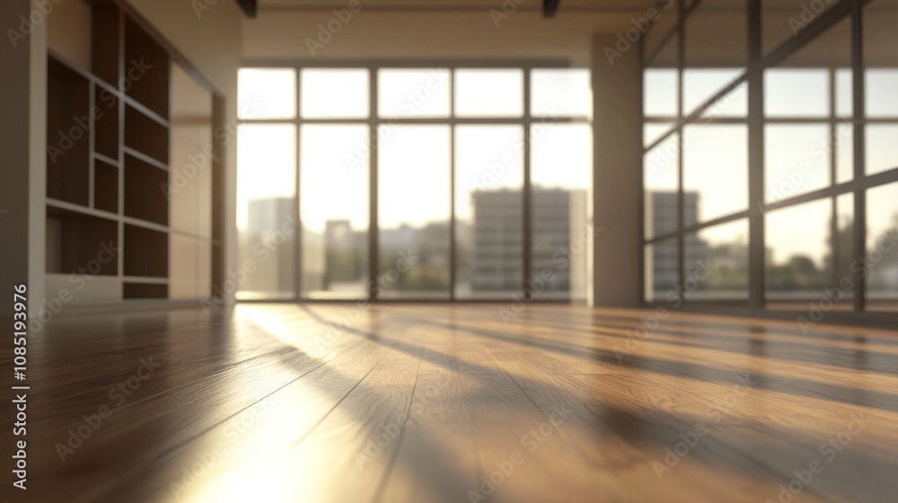 Sunlight Streaming Through Large Windows in a Modern Room Sunlight Streaming Through Large Windows in a Modern Room