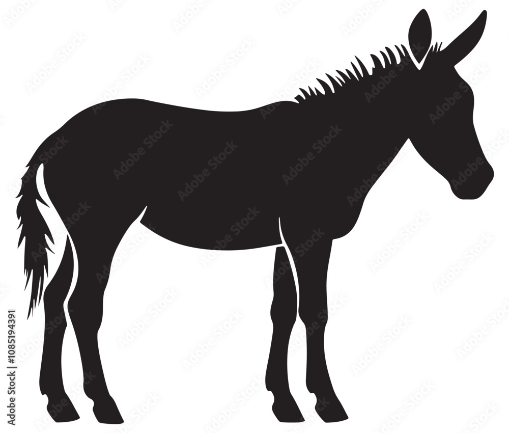 Obraz premium Silhouette of a donkey, Donkey silhouette isolated on white