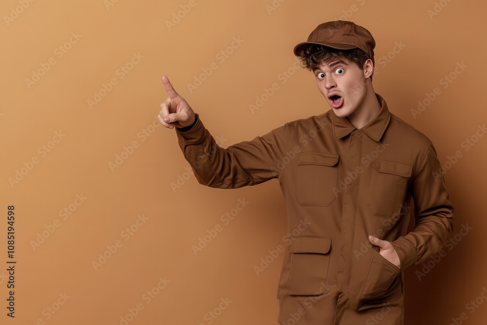 Shocked Young Male Portrait with Pointing Gesture Shocked Young Male Portrait with Pointing Gesture