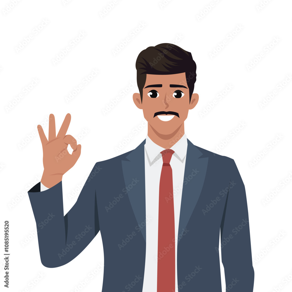 Businessman giving an OK sign. Flat Vector Character Isolated. Businessman giving an OK sign. Flat Vector Character Isolated.