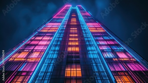 Wallpaper Mural A towering building illuminated with vibrant neon lights at night. Torontodigital.ca