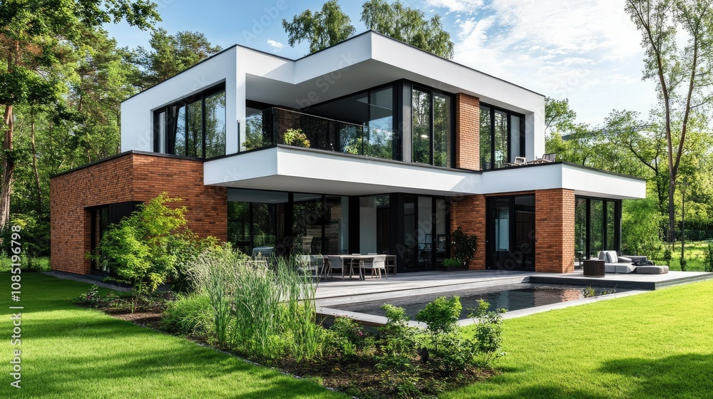 An isolated image of a modern loft-style house featuring oversized windows and industrial accents, highlighting its minimalist architecture with sharp angles and brick detail. An isolated image of a modern loft-style house featuring oversized windows and industrial accents, highlighting its minimalist architecture with sharp angles and brick detail.