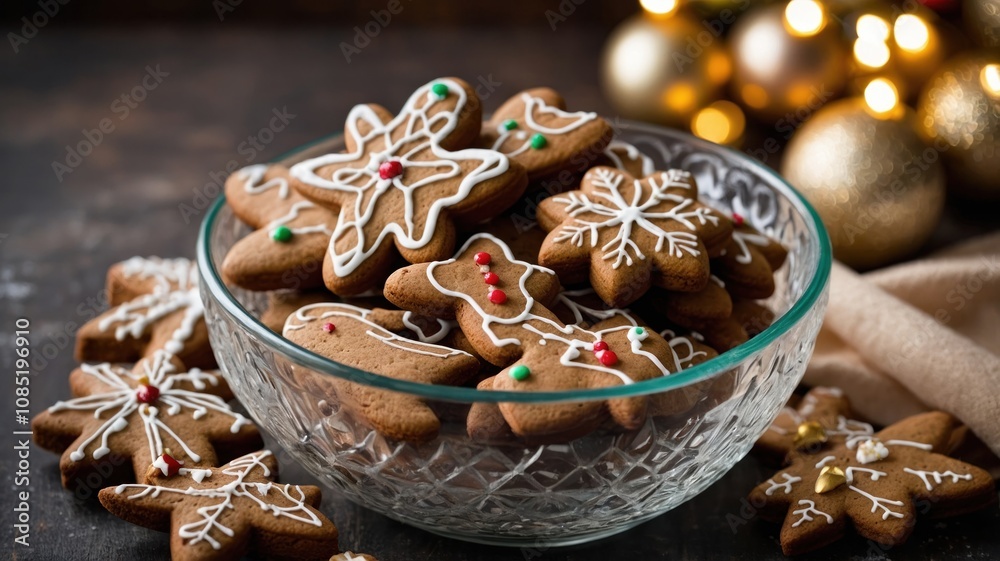gingerbread cookies on clear bowl christmas generate ai