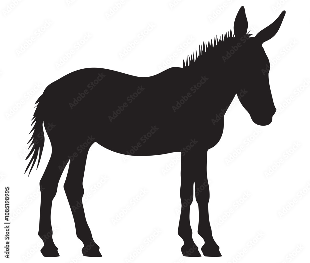 Obraz premium Silhouette of a donkey, Donkey silhouette isolated on white