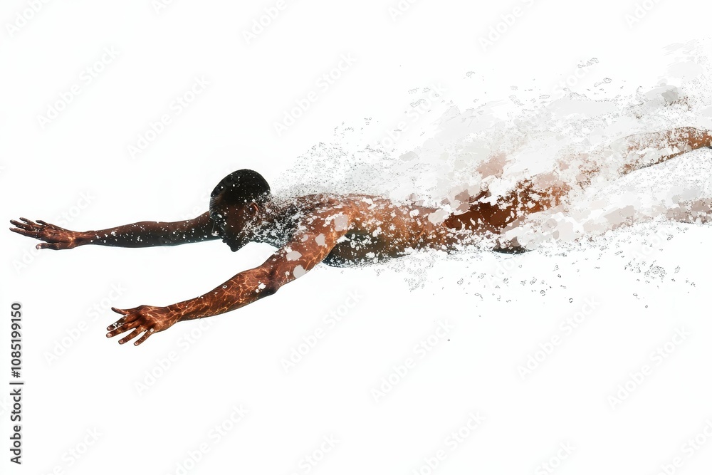 Fototapeta premium Swimmer diving into water with splash.