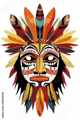 Colorful tribal mask with feathers.