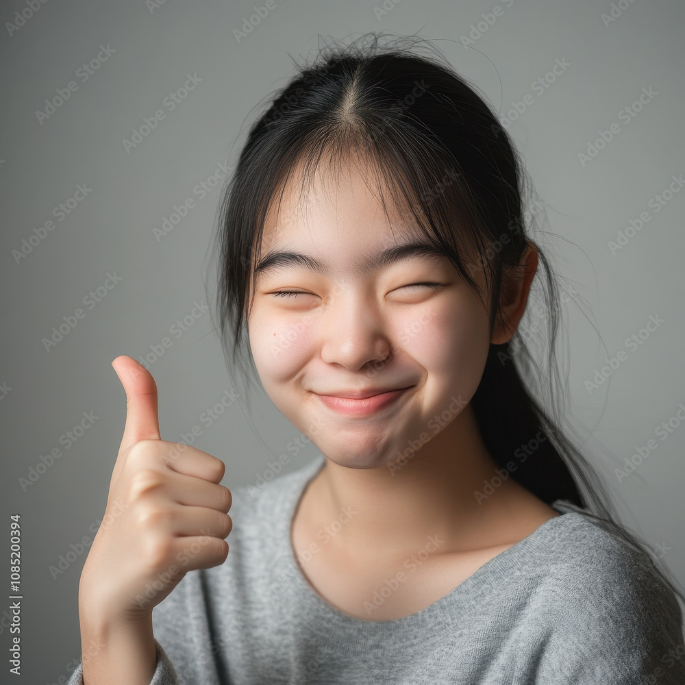Cheerful Young Girl Giving Thumbs Up Portrait Cheerful Young Girl Giving Thumbs Up Portrait