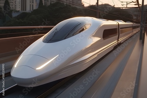 Streamlined Bullet Train at Sunset