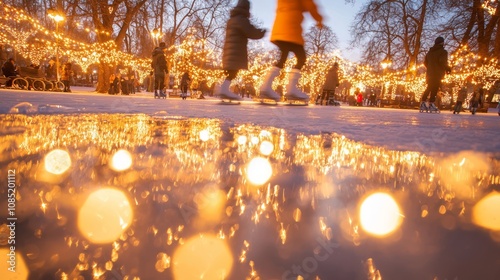 Magical Christmas Skating in Melting Snow - Family Enjoying Winter Wonderland Amid Global Warming