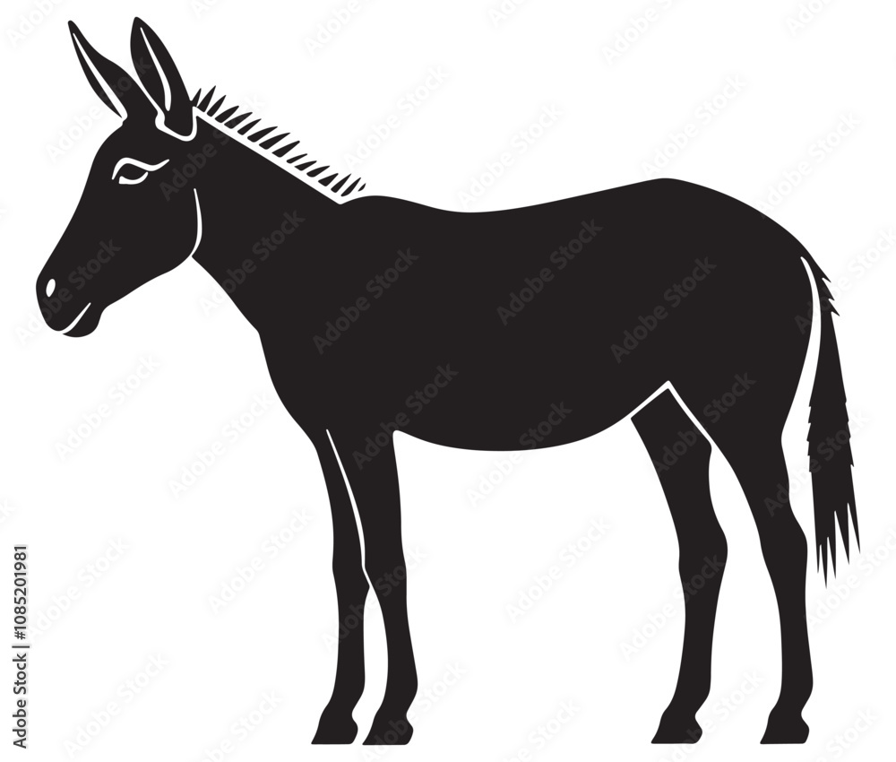 Obraz premium Silhouette of a donkey, Donkey silhouette isolated on white