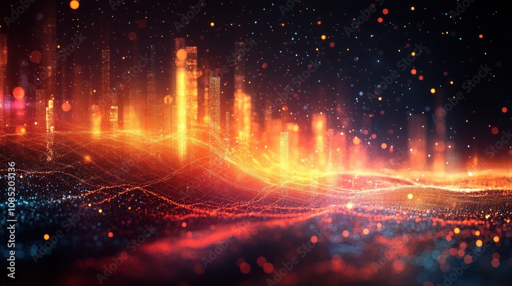 Futuristic cityscape at night, glowing digital landscape. Futuristic cityscape at night, glowing digital landscape.