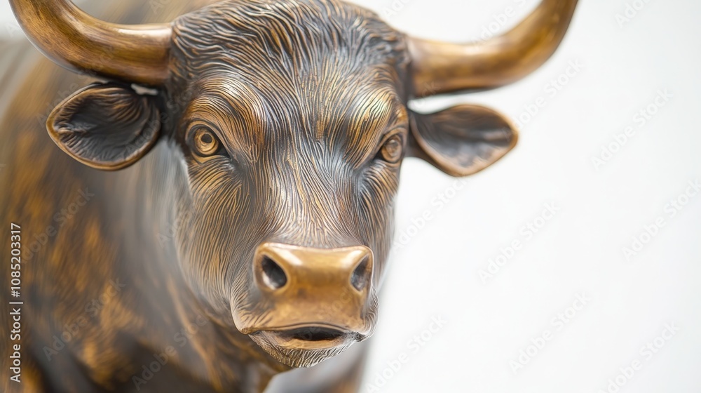 Bull Sculpture on Light Background for Stock Market Themes Bull Sculpture on Light Background for Stock Market Themes