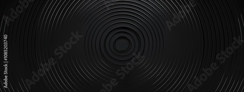 Black Background with Concentric Circles and Lines, Banner Template with White Space for Text. Abstract Minimalist Wallpaper with Copy Space on Black Background. Modern Wallpaper.