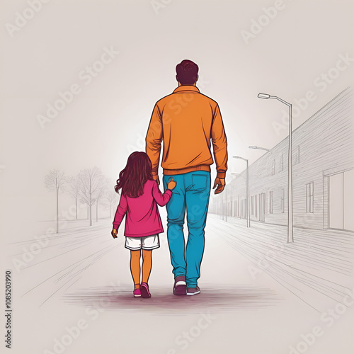 Father and daughter walking hand in hand on a street, celebrating International Father's Day with warmth
