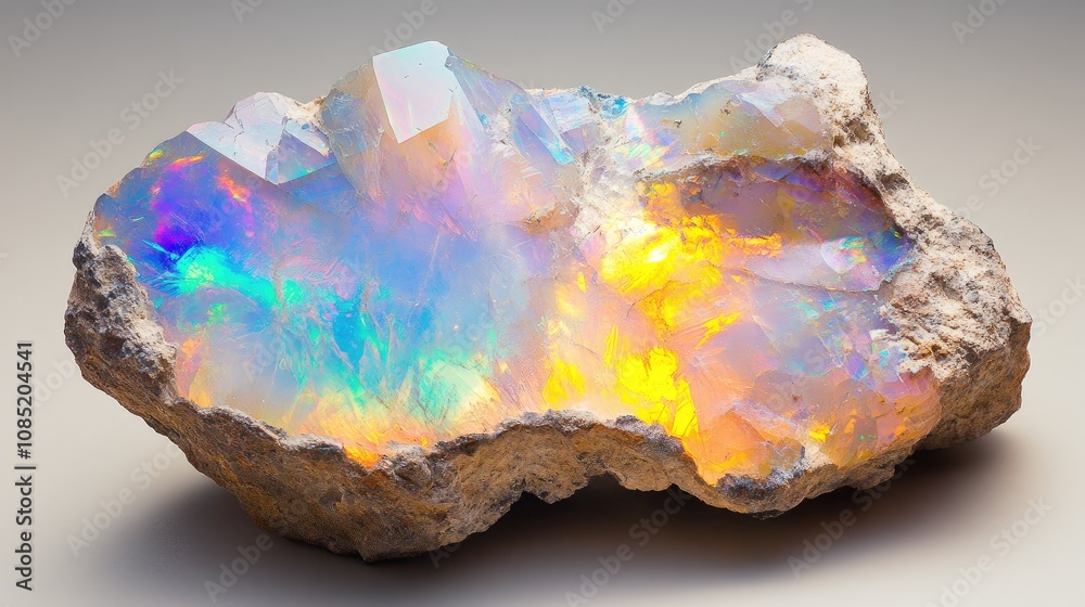 Close-up of an iridescent opal with dazzling color shifts, representing the pinnacle of crystal beauty Close-up of an iridescent opal with dazzling color shifts, representing the pinnacle of crystal beauty