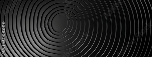 Black Background with Concentric Circles for Design, Featuring White Space in the Center for Text. Ideal for Banner Templates and Digital Projects. Abstract Minimalist Wallpaper.