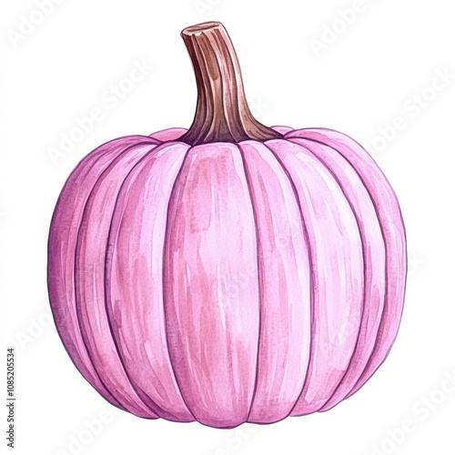 A beautifully illustrated pink pumpkin, ideal for seasonal decorations, themed events, or culinary designs, Perfect for autumn and Halloween marketing materials or creative art projects, photo