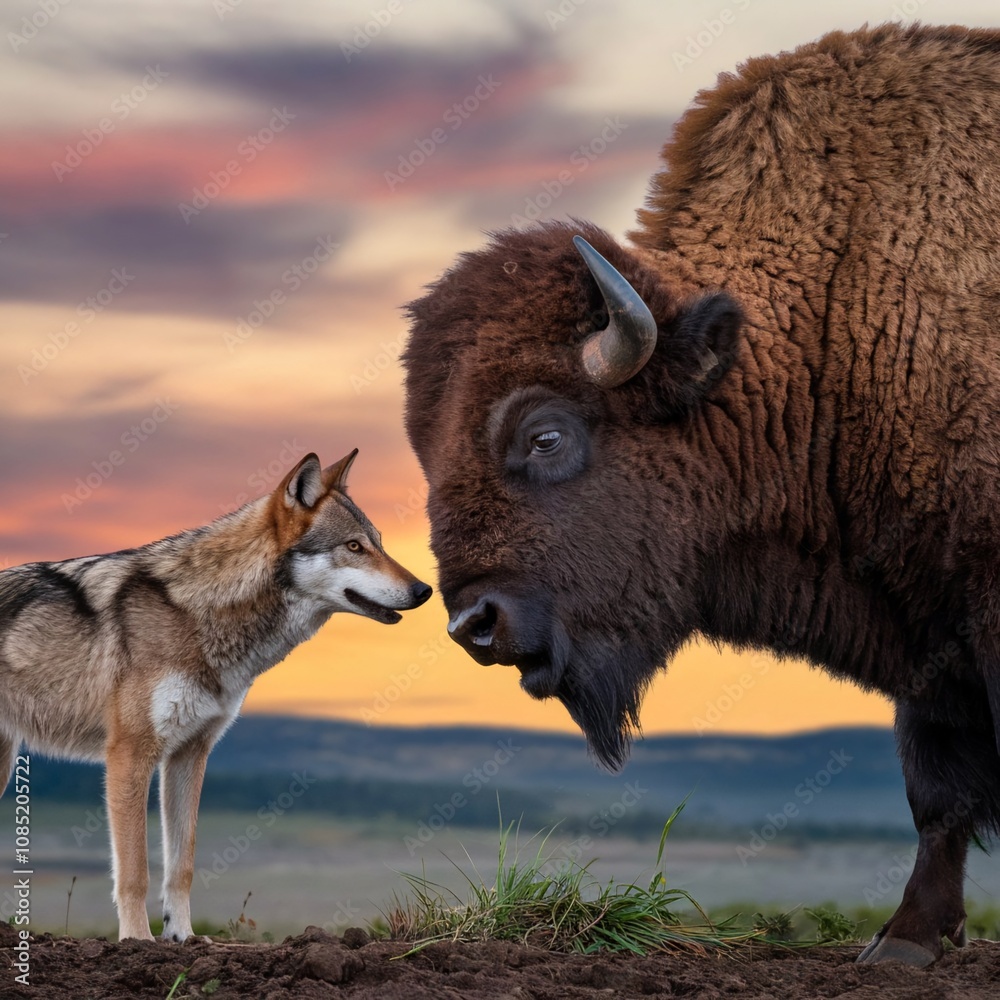 Fototapeta premium bison and wolf