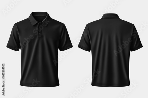 Unisex Black Polo T-shirt, Collared Shirt, No Print, Plain Back and Front for Mockups Against White Background