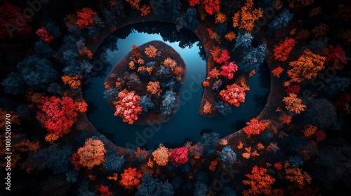 Wallpaper Mural Aerial View of a Meandering River in a Vibrant Autumn Forest Torontodigital.ca