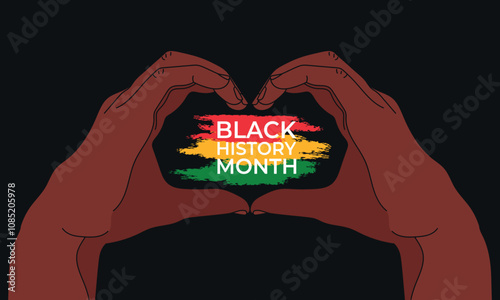 Black history month celebrate banner with hands making heart shape. Vector illustration