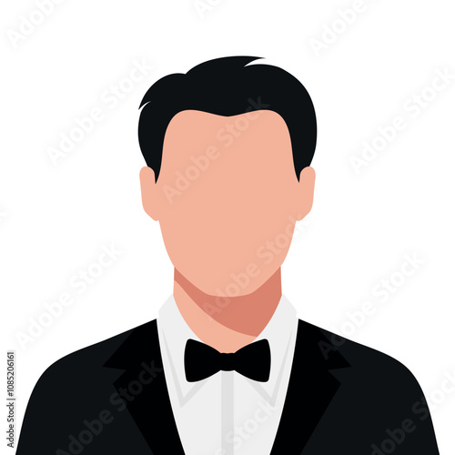 Abstract faceless young man in tuxedo and bow tie. Vector illustration