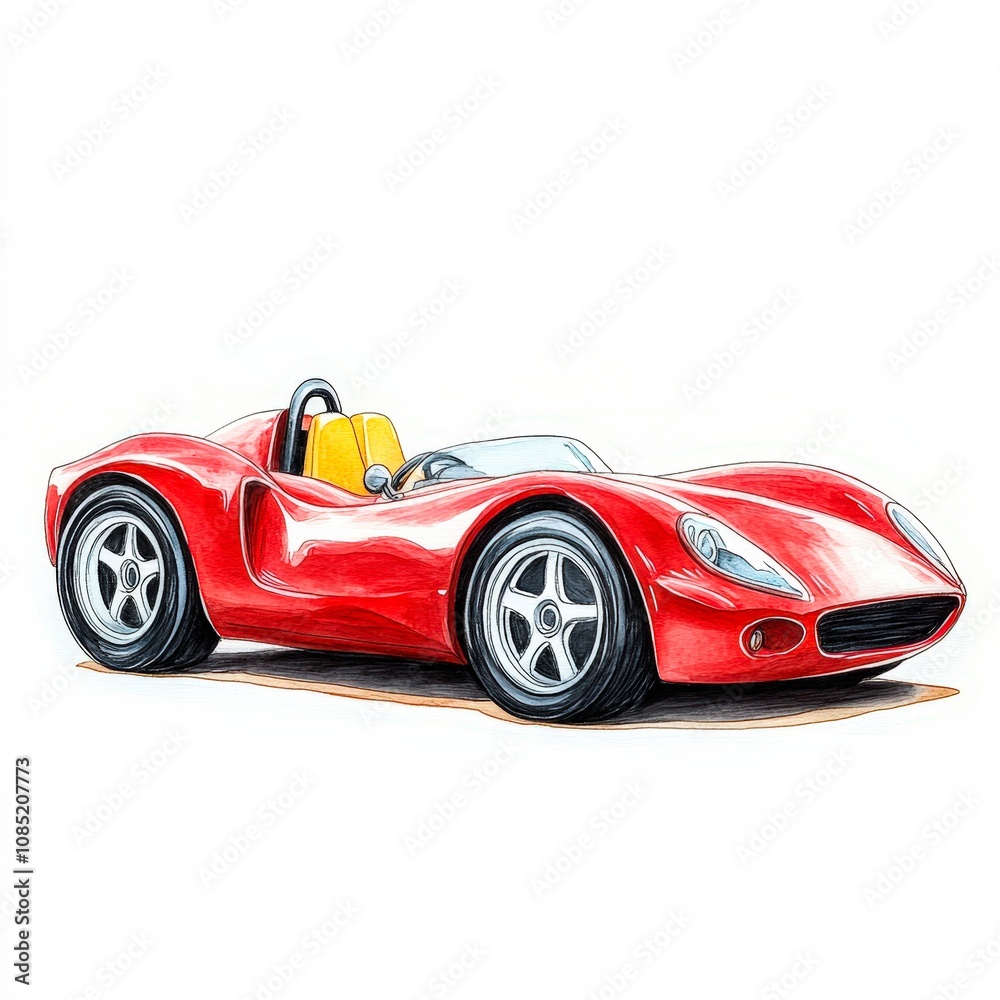 Fototapeta premium A vibrant red sports car illustration showcasing sleek design and an aerodynamic profile, perfect for automotive magazines, brochures, or digital content related to speed and luxury,