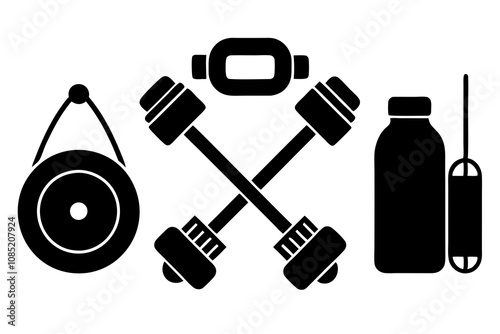 Fitness equipment flat icon set