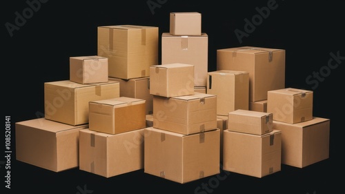 Stack of Multiple Cardboard Boxes in Various Sizes on a Dark Background