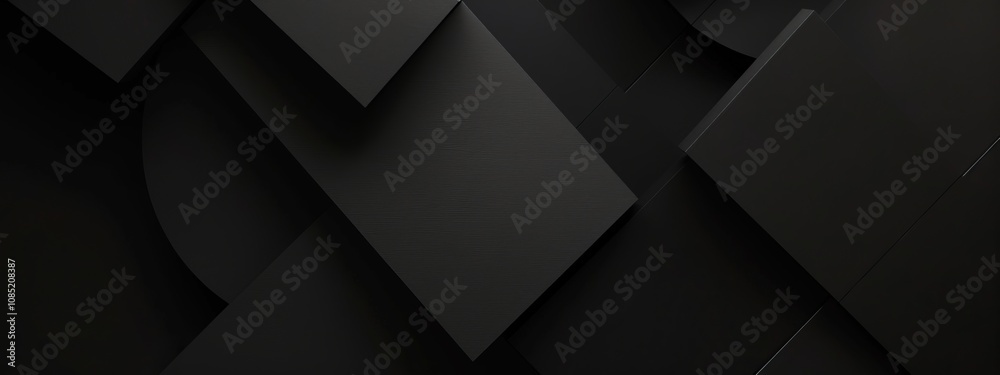 Fototapeta premium Black Background with Curved Lines and Squares for Design Banner Template, Featuring Abstract Minimalist Wallpaper with Copy Space on Black Background